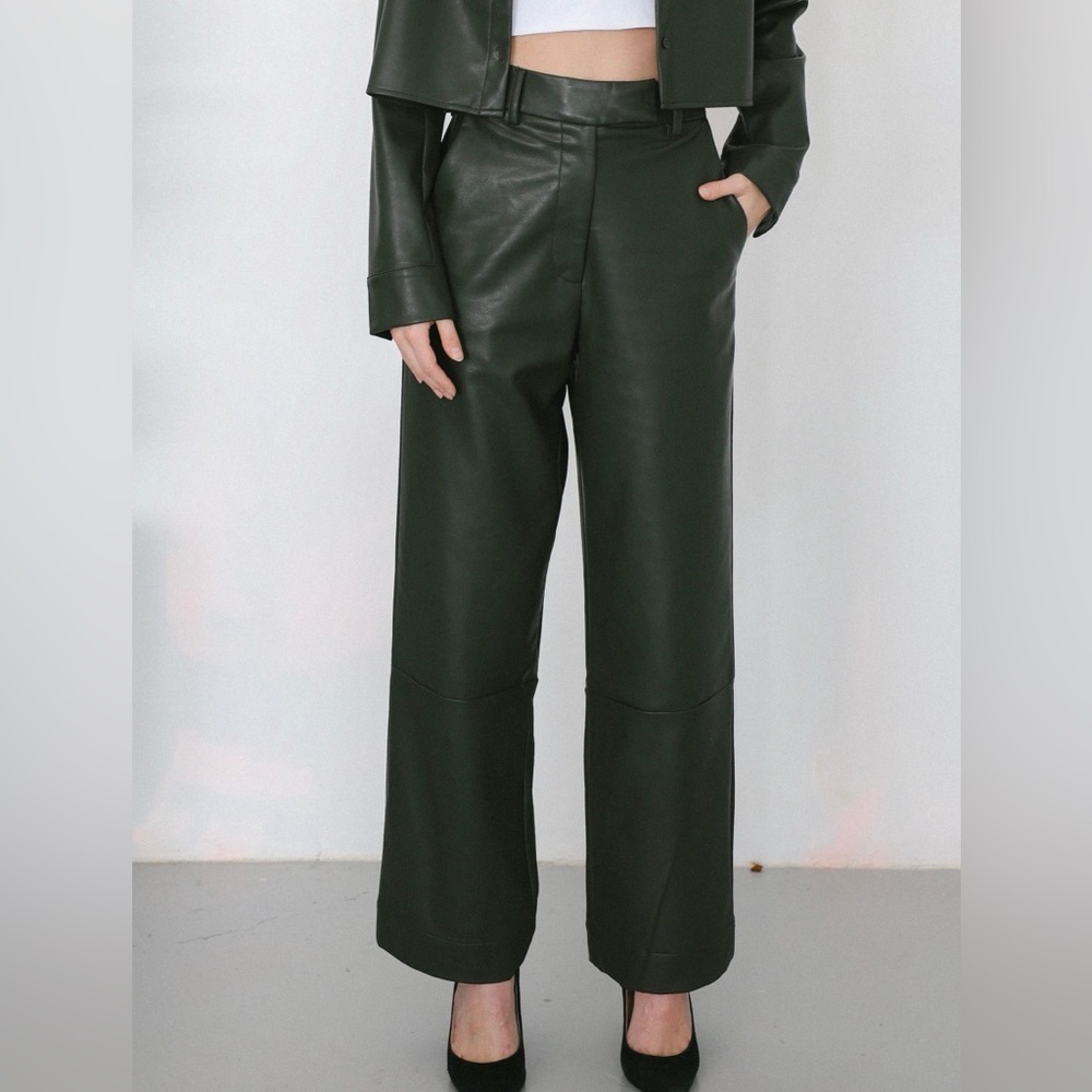 Olive Green Vegan Leather Pants